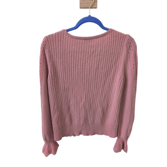Sundance Crochet Sleeve Wool Blend Ribbed Sweater Size M - Picture 4 of 4